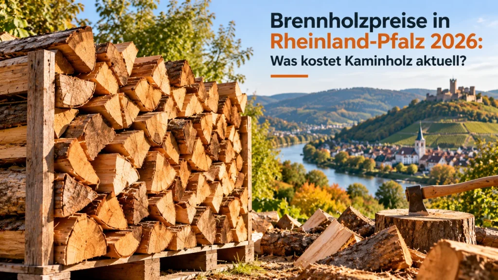 Kammergetrocknetes Brennholz in Rheinland-Pfalz mit gestapelten Holzscheiten